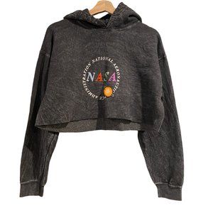 Gray NASA Cropped Long Sleeve Pullover Hooded Sweater Small Cotton Womens